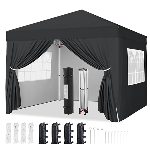 Yaheetech 10x10 Pop Up Canopy with 4 Removable Sidewalls, Portable Enclosed Instant Tent, Waterproof Outdoor Tent, Beach Sun Shelter with 4 Sandbags, 12 Stakes & 4 Ropes, Black - color: Black, size: 10x10