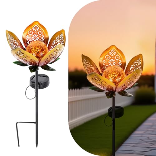 Solar Lights Outdoor Garden Decor,Solar Stake Lights, 2Pack Decorative Solar Garden Light, Metal Solar Sunflower Lights Lawn Lamp for Courtyard Decoration - color: Golden Flower