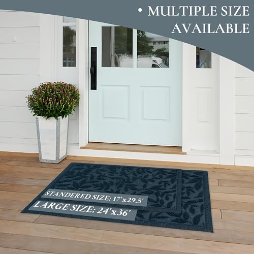 Blue Leaves Outdoor Indoor Entrance Doormats, Absorbent Durable Heavy Duty Welcome Front Door Mat,Thick Natural Rubber Back,Easy Clean Entryway Mat 23x35 Inch, Low Profile - color: Leaves-blue, size: 1'11" x 2'11" (Rectangular)