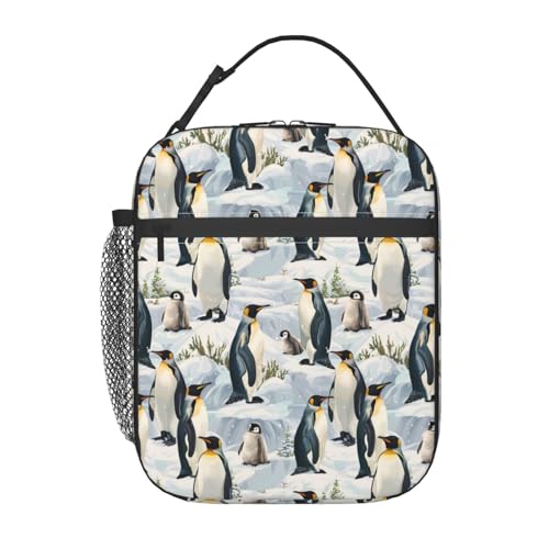 Reusable Penguin Family Lunch Box for Kids Girls Boys Women Adult, Insulated Cute Lunch Bag,Polyester Cooler Handbags Case for School Picnic Work Travel Outdoor Beach or Hiking - color: Penguin 03