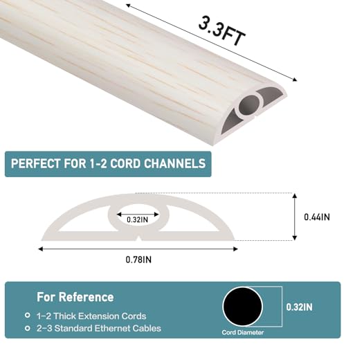 Floor Cord Cover Self Adhesive Cord Hider Floor Extension Cord Covers for Floor Power Cord Protector Cable Management Prevent Cable Trips Cable Cavity 0.32" W x 0.32" H (Beige Wood, 3.3Ft) - color: Beige Wood, size: 0.79" x 3.3'