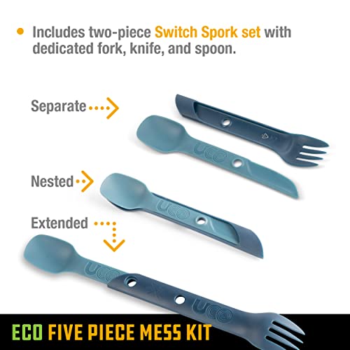 UCO Recycled ECO 5-Piece Camping Mess Kit with Bowl, Plate, Switch Spork Utensil Set - color: Ocean Blue