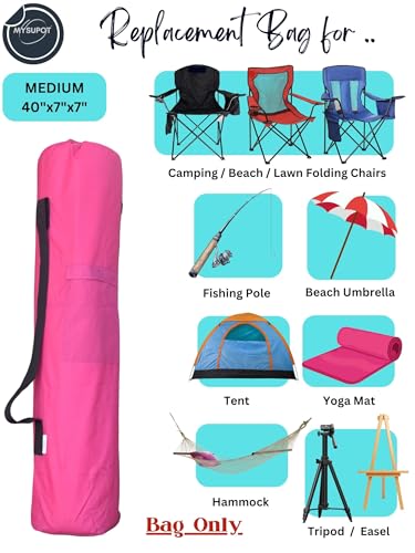 Replacement Bag for Folding Camping Chair, Portable Camp Chair, Hammock, Yoga Mat, Umbrella, Tents, Tripods, Fishing Poles - 420D Oxford Polyester Fabric - color: Pink, size: Medium 40"x7"x7"