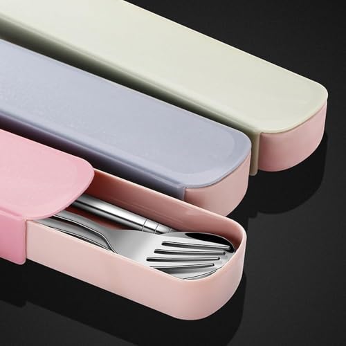 Travel Utensils with Case, Portable Camping Utensils, 3 Pcs Cutlery Set, Stainless Steel, Reusable Flatware Silverware, Include Fork, Spoon & Chopsticks with Case - color: Blue