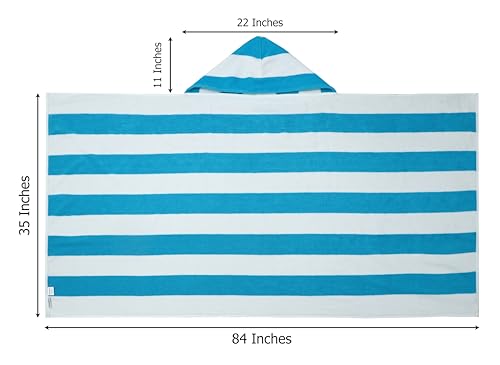 COTTON CRAFT Hooded Beach Towel - Oversized XXL 35x84 Towel with Hood for Adults - The Big Kahuna 7 Foot Beach Blanket Towel - Big & Tall Soft 100% Cotton Velour - Pool Bath Wrap - Cabana Stripe Aqua - color: Cabana Stripe - Aqua, size: 1 Pack - 35x84 Hoo