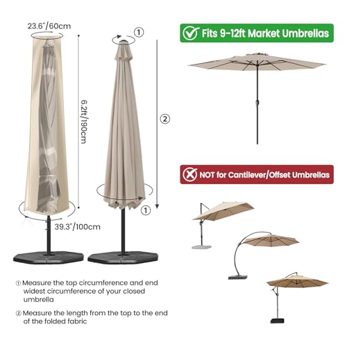 OKPOW Umbrella Cover 420D Oxford Fabric Patio Umbrella Covers Waterproof with Zip, for 9ft to 12ft Garden Outdoor Umbrella (Beige, 3 Pack) - color: Cream, size: Fit for 9-12 Feet Market Umbrella