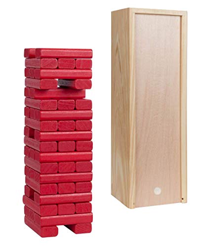WE Games Wooden Block Stacking Party Game for Adults, Tumble Tower Wedding Guest Book Alternative, Tabletop Games, Includes Storage Case, 12 inches - color: Red