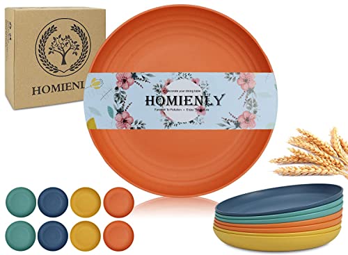 Homienly Wheat Straw Dinner Plates Set of 8 - Alternative to Plastic, Microwave & Dishwasher Safe, Unbreakable Kids Plates with 4 Colors (Colorful, 8 inch) - color: Classic Bright, size: 8 Inch