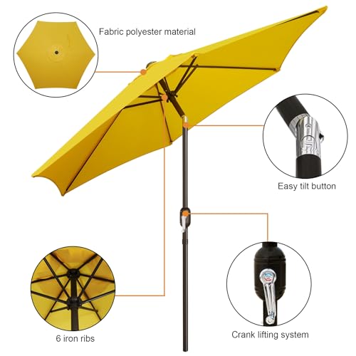 Blissun 7.5 ft Patio Umbrella, Yard Umbrella, Outdoor Market Umbrella with Push Button Tilt Crank, Yellow - color: Yellow