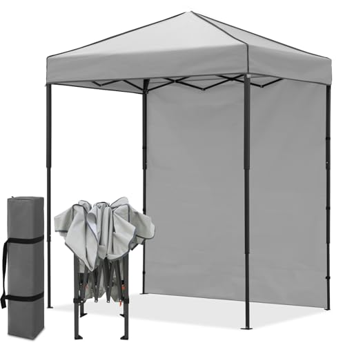 EAGLE PEAK 6x4 Instant Pop Up Canopy Tent with 1 Side Wall Panel, Straight Leg Sun Shelter, Portable Canopy with Carry Bag for Camping, Beach & Sports, Gray - color: Gray, size: One Wall