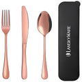 Portable Travel Utensils Set with Case,Reusable Office Flatware Set,Healthy Travel Cutlery Set 3 PCs Stainless Steel Fork, Spoon,Knife Cutlery Ideal for Travel, Lunch Box and Camping (Rose Gold-3PCs) - color: Rose Gold - 3 PCs