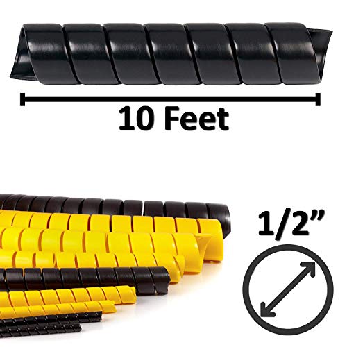 Electriduct 1/2 Inch Heavy Duty Spiral Wrap HDPE Flexible Plastic Cable Sleeve Hose Protector 10 Feet - Black - color: Black, size: 0.5 in - 10 Ft