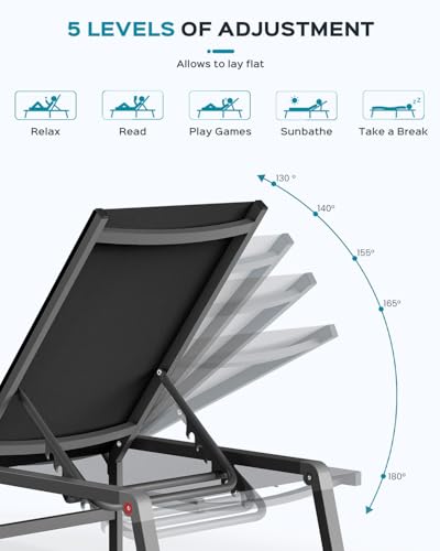 Ciokea Aluminum Foldable Lounge Chairs Set of 2 with 1 Outdoor Aluminum Side Table ，Perfect Match ，Suitable for Courtyard, Balcony, Lawn and Other Scenes，Black - color: Black, size: 2 Chairs + 1 Side Table (3pcs)