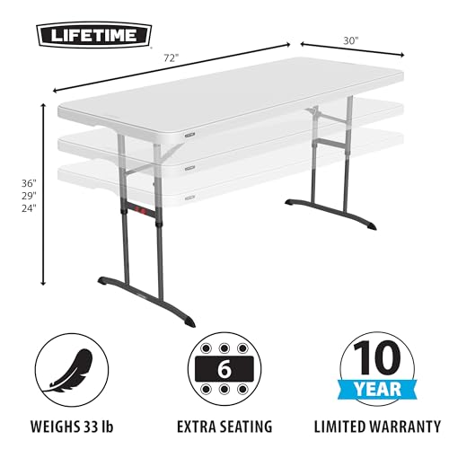 Lifetime 6-Foot Adjustable Height Nesting Table, Commercial, White Granite