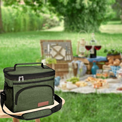 ExtraCharm Insulated Lunch Bag for Women/Men - Reusable Lunch Box for Office Picnic Hiking Beach - Leakproof Cooler Tote Bag Organizer with Adjustable Shoulder Strap for Adults - Green - color: Green