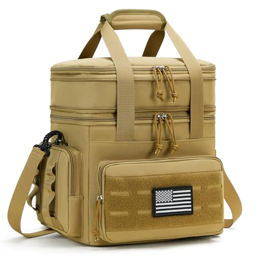 holuxer Tactical Lunch Bag & Lunch Box for Men - Large Double Deck Expandable Insulated Soft Adult Lunchbox for Work - Cooler Bag for Beach, Picnic, Camping,Outdoor，Travel (Brown,16L) - color: Brown, size: Large