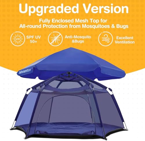 Alvantor® Baby Playpen Pop Up Play Yard 84"x84"x44”Large Mesh Kids Toddler Play Pen Indoor & Outdoor Safe Space Foldable Lightweight Mosquito Playpen Canopy for Infants Toddlers Pets, Navy - color: Navy, style: Standard