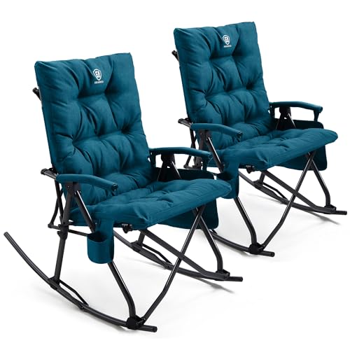 EVER ADVANCED Oversized Folding Rocking Camping Chair Set of 2, Padded Portable Rocker Chair for Patio, Lawn and Outdoors, Heavy Duty Hard Armchair for Adults Supports 400lbs, Green - color: Green-2 Pack, style: Classic