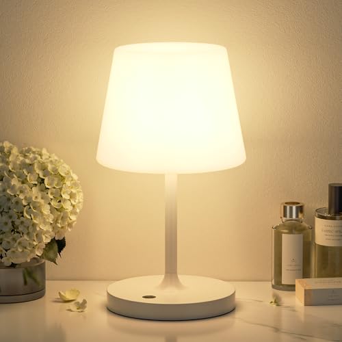 Kakanuo White Cordless Shower Lamp Waterproof, Rechargeable Table Lamp with 4000mAh Battery, Touch Dimmable Desk Light for Outdoor, Kitchen, Bathroom, Camping, Patio, IP54 - color: White