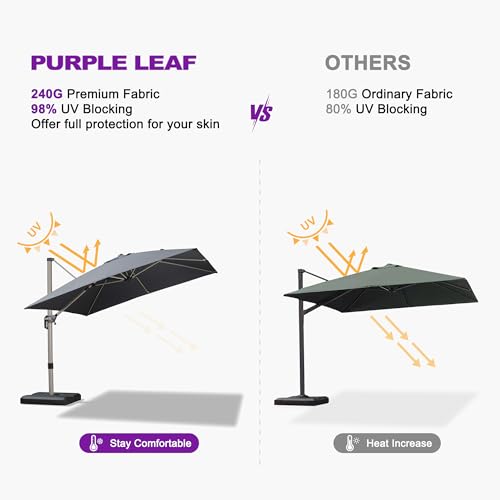 PURPLE LEAF Patio Umbrella with Base Included, 9ft Outdoor Aluminum Cantilever Umbrella with 360° Rotation, Aluminum Large Offset Umbrella for Outdoor Garden Pool, Grey - color: Gray, size: 9' x 9'