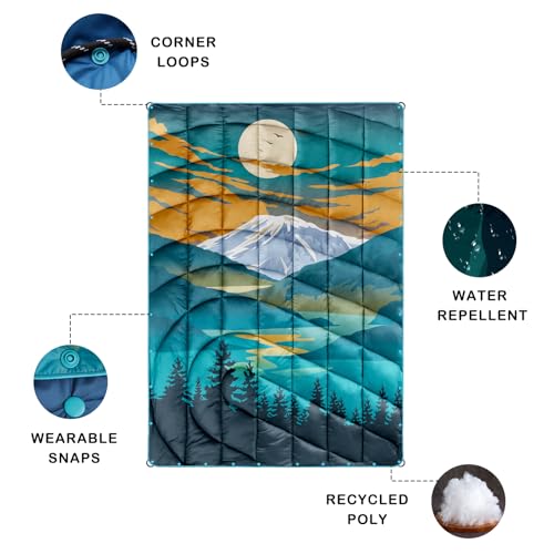Camping Blanket,Lightweight Puffy Printed Camping Blanket Packable Outdoor Blanket for Camping,Traveling, Stadium, Hiking, Picnics - color: Snowy Mountain-thick, size: 52x75"