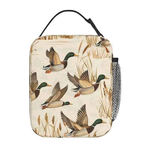 Reusable Flying Duck Lunch Box for Kids Girls Boys Women Adult, Insulated Golden Reed Lunch Bag,Polyester Cooler Cute Handbags Case for School Picnic Work Travel Beach or Hiking - color: Duck 03