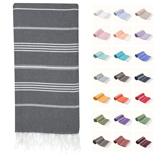 Park Oz Turkish Beach Towels – Oversized 100% Cotton Quick-Dry Absorbent Sand-Free Blanket 72"x40" Extra Large Lightweight Pool Towel for Adults Women Men Packable Sand Resistant Perfect (Dark Gray) - color: Dark Gray