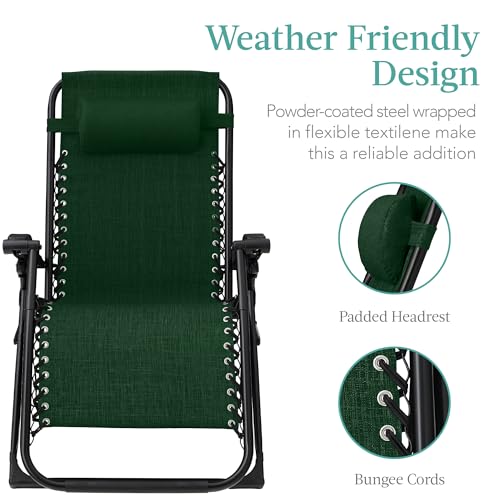 Best Choice Products Oversized Zero Gravity Chair, Folding Outdoor Patio Recliner, XL Anti Gravity Lounger w/Removable Cushion, Cup Holder, Side Tray, 350lb Capacity - Forest Green - color: Forest Green
