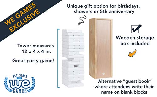 WE Games Wooden Block Stacking Party Game for Adults, Tumble Tower Wedding Guest Book Alternative, Tabletop Games, Includes Storage Case, 12 inches - color: White