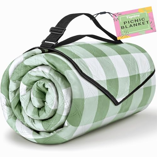 TigeJoy Small Picnic Blanket Waterproof 60x60, 5-Layer Thick Beach Blanket Sandproof, Gingham Picnic Blanket Outdoor Picnic Mat for Beach, Park, Grass, Travel, Hiking, Camping Essentials - color: Green, size: 5' x 5' (Rectangular)