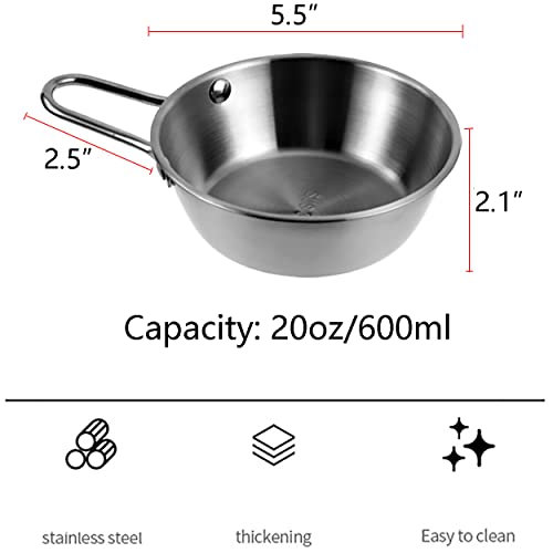 2Pcs Makgeolli Bowls, 304 Stainless Steel Korean Traditional Bowls Round Rice Bowl Wine Cup with Handle, Hiking Soup Dish Food Bowl Camp Cup (Large: 20oz, 5.5inch, Silver) - color: Silver, size: Large: 20oz, 5.5inch