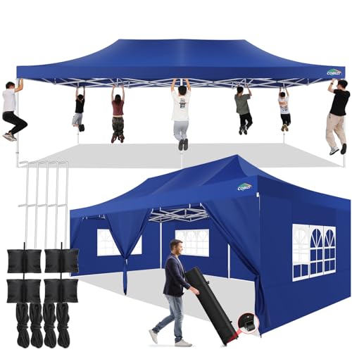 COBIZI 13x26 Pop up Canopy Tent 13x26 Canopy with 6 Sidewalls Waterproof Heavy Duty Commercial Canopy Tent for Parties Outdoor Garden Gazebo, Carry Bag with Wheel(13x26ft, Dark Blue) - color: Dark Blue, size: 13X26FT 6 Sidewalls