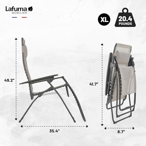 Lafuma Futura XL Zero Gravity Outdoor Steel Framed Lawn Recliner Chair with Armrest, Extra Wide Recliner, and Adjustable Neck Pillow, Seigle - color: Grey (Seigle), style: XL Futura Zero Gravity