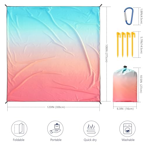 AISPARKY Beach Blanket Waterproof Sandproof Extra Large, Oversized Beach Mat, Quick Drying&Compact&Lightweight, Picnic Blankets Vacation Essentials for Outdoor Beach Camping (108" X 120" (8 Person)) - color: Gradient - Pink Green, size: 10' x 9'