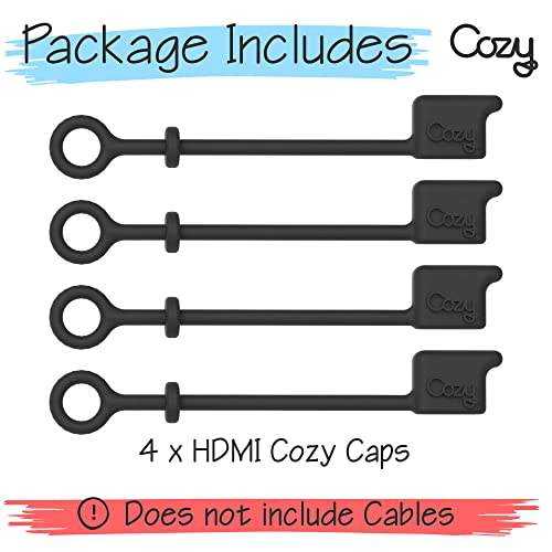 10-Pack Cozy HDMI Caps for HDMI Cables/Cords/Tether - Provides Dust and Oxidation Protection, Projection Adapter Cover, Protects During Travel, Portable, Designed by Cozy (Black) - color: HDMI (4) - Black