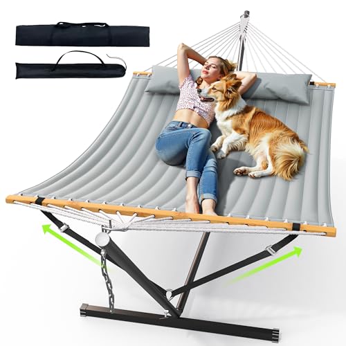 ANAGOO Double Hammock with Stand, Heavy Duty Outdoor Hammock for Two, 500 LBS Capacity, Stable Steel Frame with Balance Strap, Easy Tool-Free Assembly for Patio, Garden, Backyard & Beach,Dark Grey - color: Dark Grey(with Stand)