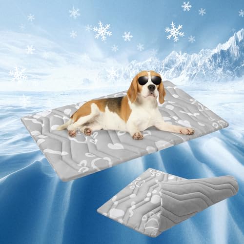 BEAUTYZOO Upgrade Dog Cooling Mat Extra Large, Reversible Self-Cooling Mat for Dogs, Thicken Pet Ice Cool Pad Blanket for Summer Kennel Sofa Bed Floor Car Seat, Machine Washable&Foldable, 36"x23" - color: Grey, size: 36.0"L x 23.0"W x 1.0"Th(M)