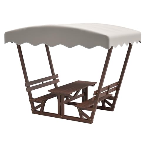 Outdoor Wooden Picnic Table with Removable Sunshade Canopy & Benches All-Weather Solid Wood Patio Dining Set for 4 6 Person Perfect for Backyard, Deck, Park, and Beach Brown - size: Table With Canopy