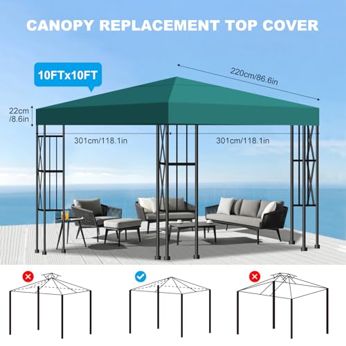 10x10 Gazebo Canopy Replacement Top, 300D High-Density Waterproof Single Layer Gazebo Cover with Heavy Duty Sun Shade Canopy, Folded UV Blocking Canopy Roof for Outdoor Patio Garden Tent Top (Green) - color: Green