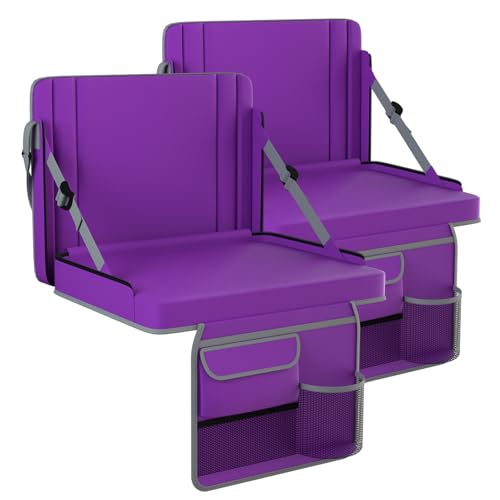 Stadium Seats with Back Support 2PACKS Adjustable Bleacher Chairs with Back and Cushion Bleacher Seat with Cup Holder, Carry Handle & Shoulder Strap for Outdoor Sports Events, Picnics, Beaches - color: 2pc Purple, size: Large