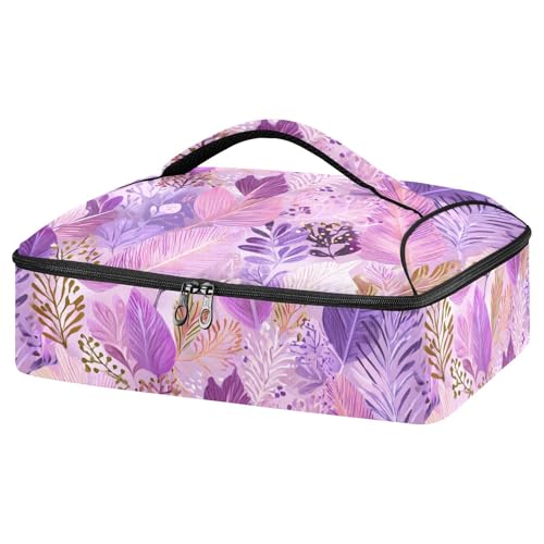 Casserole Carriers for Hot or Cold Food Reusable Casserole Dish Carrier Insulated Thermal Large Capacity Durable Perfect for Party Camping Family Gatherings Yellow Fish - color: Boho Pink Leaf