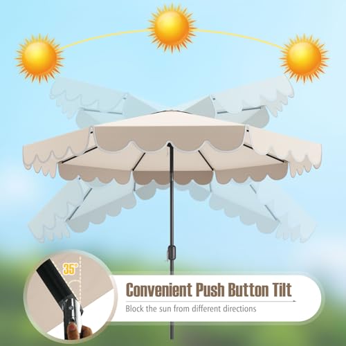 Tangkula 10 FT Patio Umbrella, 2-Tiers Scalloped Outdoor Table Market Umbrella with Tilt Adjustment, Crank, 8 Sturdy Ribs for Pool, Deck, Backyard (Beige) - color: Beige, size: 10Ft