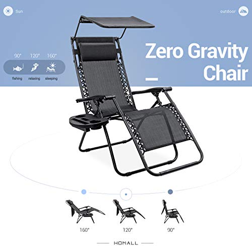 Homall Zero Gravity Chair Patio Lawn Chair Lounge Chair Folding Recliner Adjustable Outdoor with Canopy Shade,Cup Holder (Black) - color: Black