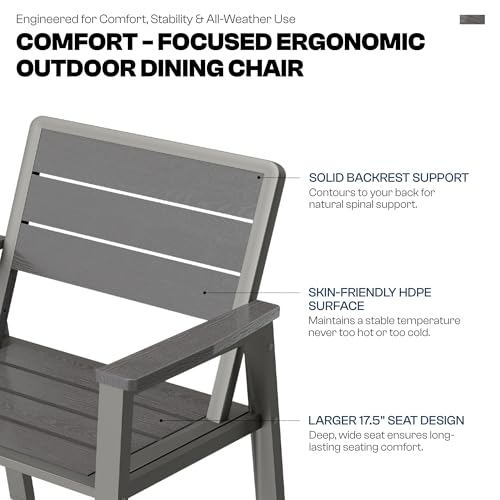 7 Piece Patio Dining Set for 6, Outdoor HDPE Table and Chairs with Umbrella Hole, All Weather Outdoor Furniture for Backyard, Deck, Lawn, Poolside, Grey - color: Grey