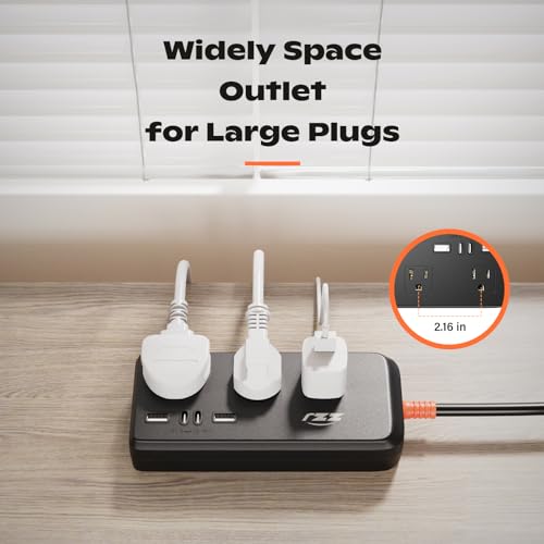 Outdoor Power Strip Weatherproof, IPX6 Waterproof Surge Protector with 3 AC Outlets and 2USB A&2USB C, 6FT Extension Cord, Wall Mountable for Indoor Outdoor, UL FCC Listed - size: 6FT, style: 3AC+4USB