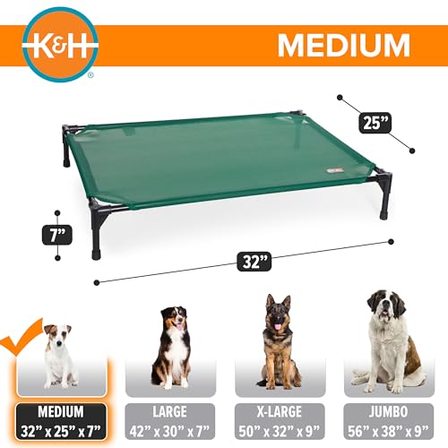 K&H Outdoor Elevated Dog Bed - Cooling Raised Dog Bed for Small & Medium Pets, Breathable Mesh Hammock Design, Indoor/Outdoor Washable Cover, Portable Metal Frame, Green, Medium 32x25in - color: Green Mesh, size: Medium 32"L x 25"W