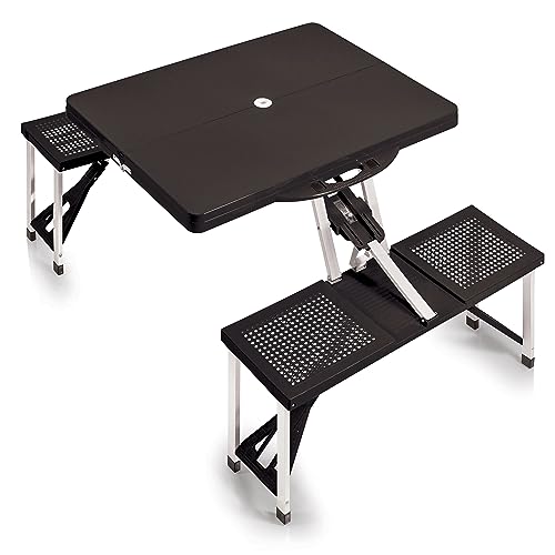 Picnic TIME Portable Folding Picnic Table with Seats for 4, Collapsible Aluminum Table with Benches & Umbrella Hole, Lightweight Foldable Table for Camping, Travel, Backyard, Tailgating | with Umbrella Hole - color: Black