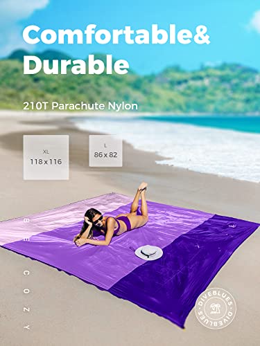 OCOOPA Extra Large Beach Blanket, Sand Free, Large Oversized Camping Mat, Comfortable Parachute Nylon, Cozy& Chic, Compact& Light, 4 Stakes&1 Travel Bag, S09 - color: Purple, size: XX-Large(1-8 persons)