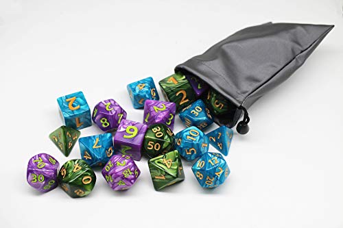 3 Pack 25mm Giant DND Dice Set for Dungeons and Dragons D&D RPG Pathfinder Role Playing Game Blue Green Purple Oversize Polyhedral Dice with Bag - color: Blue Green Purple