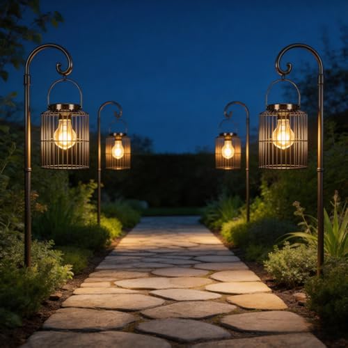 Solar Lanterns Outdoor Waterproof, Metal Hanging Solar Light for Outside Garden Patio Porch Table, Outdoor Decorative Lantern with Bright Warm White Light